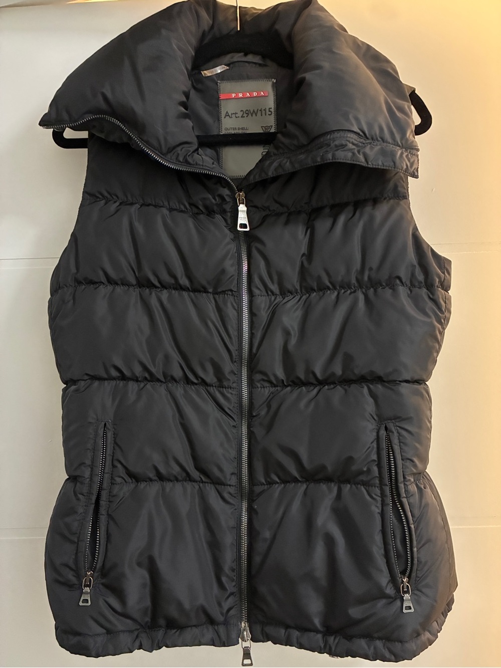 Prada Black Quilted Puffer Vest with High Collar